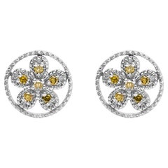 .925 Silver Yellow Treated Diamond Accent Star and Wheel Milgrain Stud Earrings