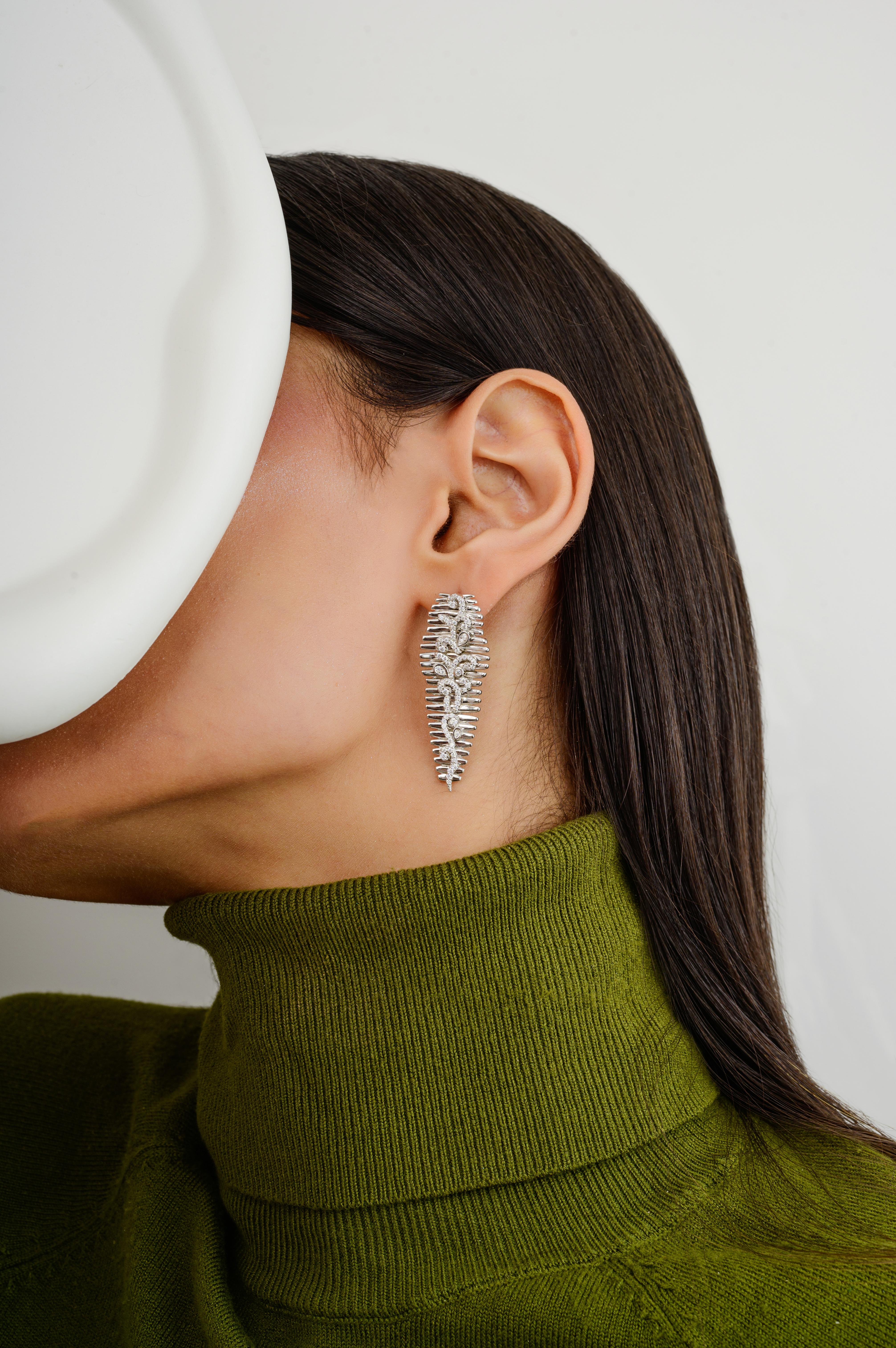 925 Silver Zircon Feather Partywear Dangle Earrings Fashion Jewelry for Mom Gift For Sale 4