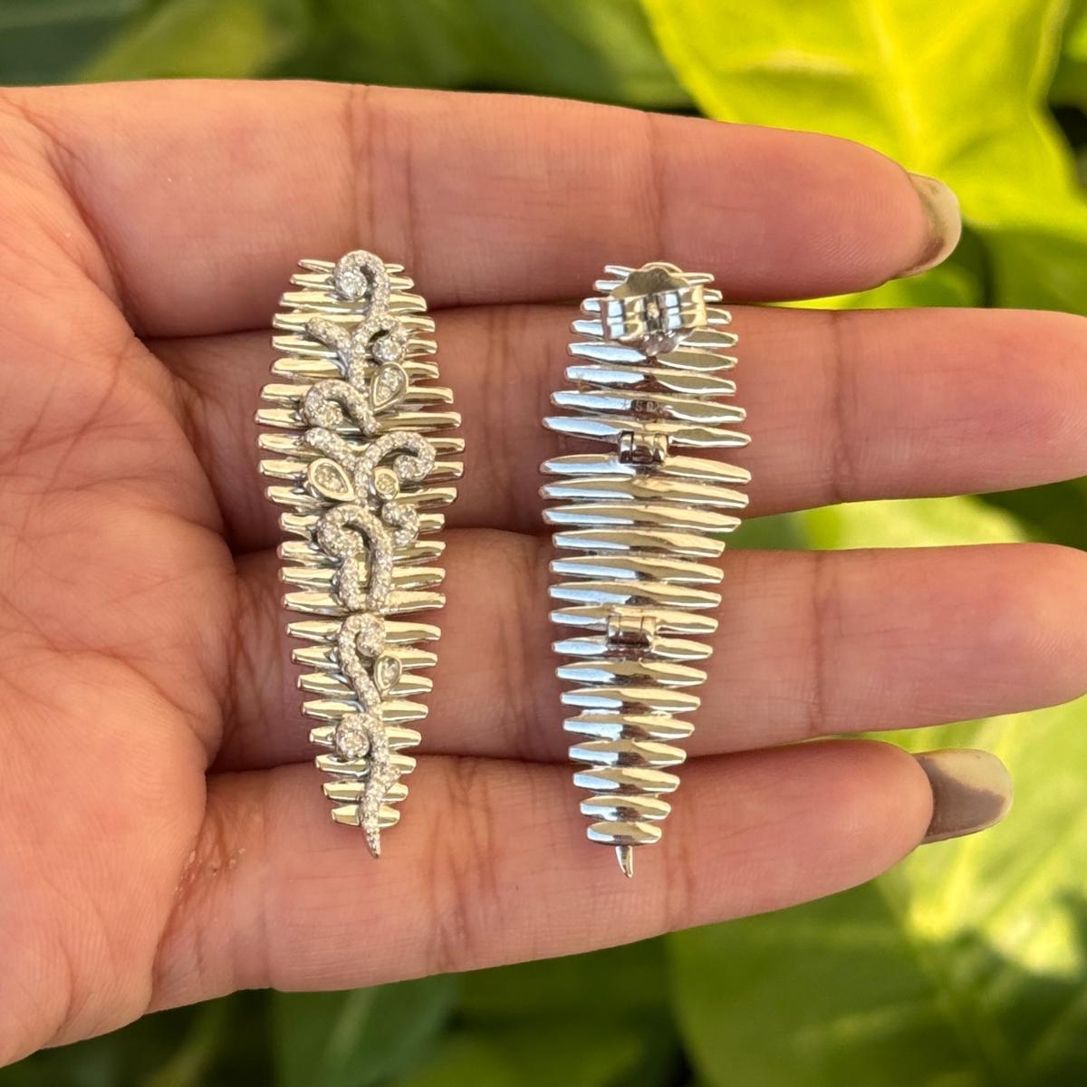 925 Silver Zircon Feather Partywear Dangle Earrings Fashion Jewelry for Mom Gift For Sale 5