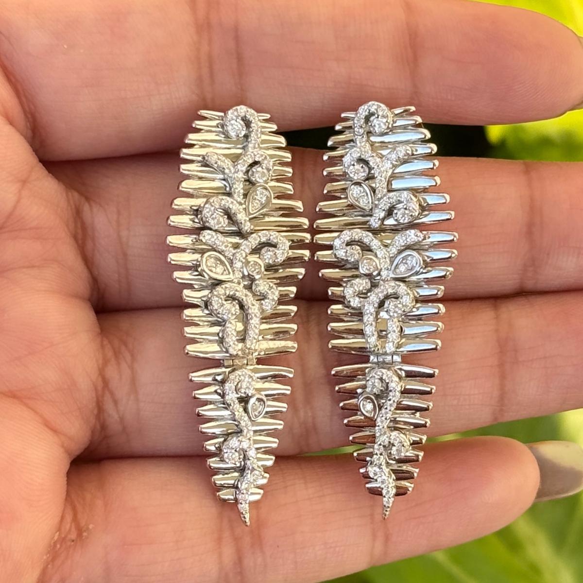 Art Nouveau 925 Silver Zircon Feather Partywear Dangle Earrings Fashion Jewelry for Mom Gift For Sale
