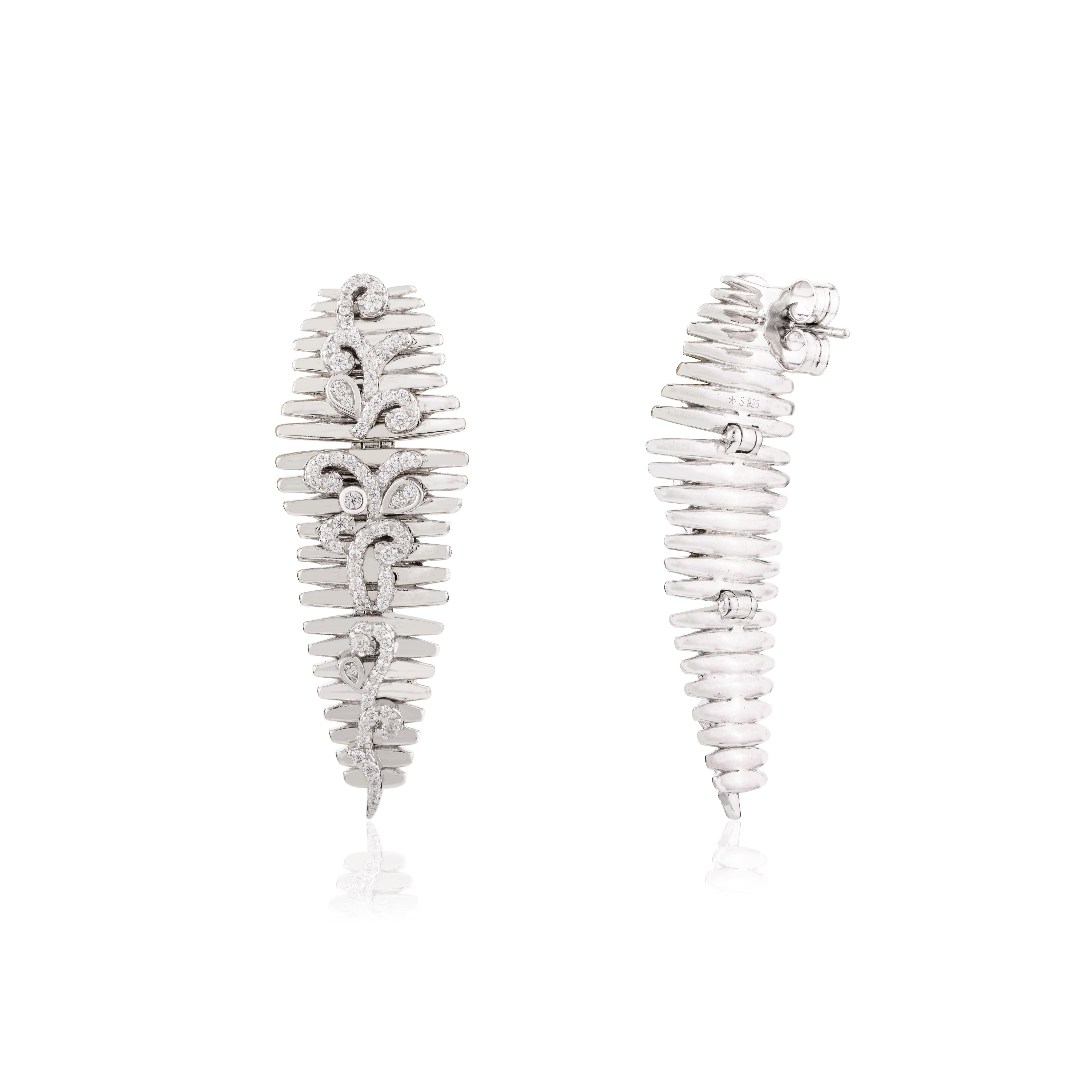 Women's 925 Silver Zircon Feather Partywear Dangle Earrings Fashion Jewelry for Mom Gift For Sale