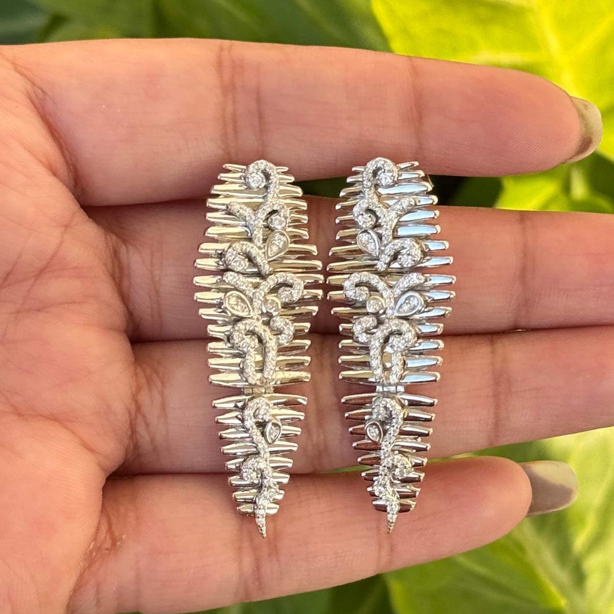 925 Silver Zircon Feather Partywear Dangle Earrings Fashion Jewelry for Mom Gift For Sale 1