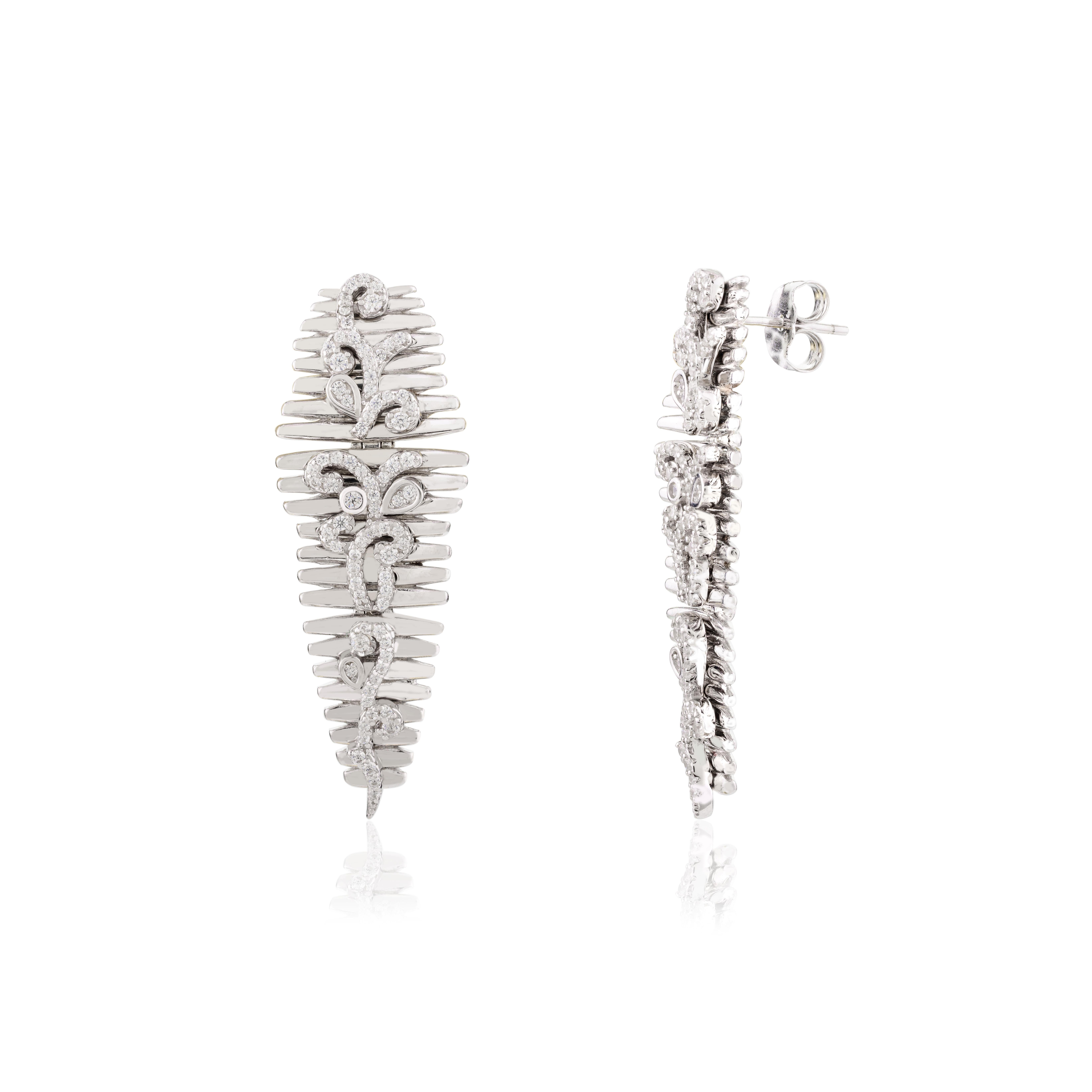 925 Silver Zircon Feather Partywear Dangle Earrings Fashion Jewelry for Mom Gift For Sale 3