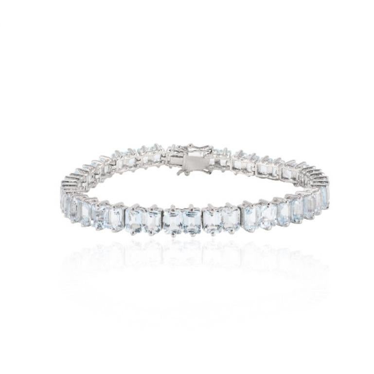 Modern 925 Silver Exquisite Aquamarine Gemstone Tennis Silver Mothers Day Bracelet For Sale