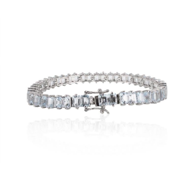 Octagon Cut 925 Silver Exquisite Aquamarine Gemstone Tennis Silver Mothers Day Bracelet For Sale