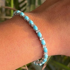 925 Solid Silver Sky Blue Turquoise Tennis Bracelet for Wedding Anniversary Gift