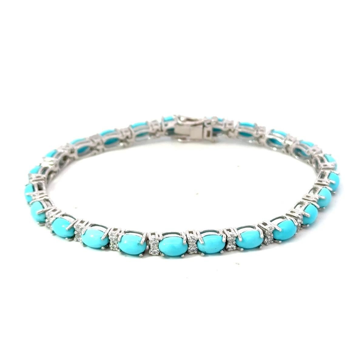 925 Solid Silver Sky Blue Turquoise Tennis Bracelet for Wedding Anniversary Gift In New Condition For Sale In New York, NY