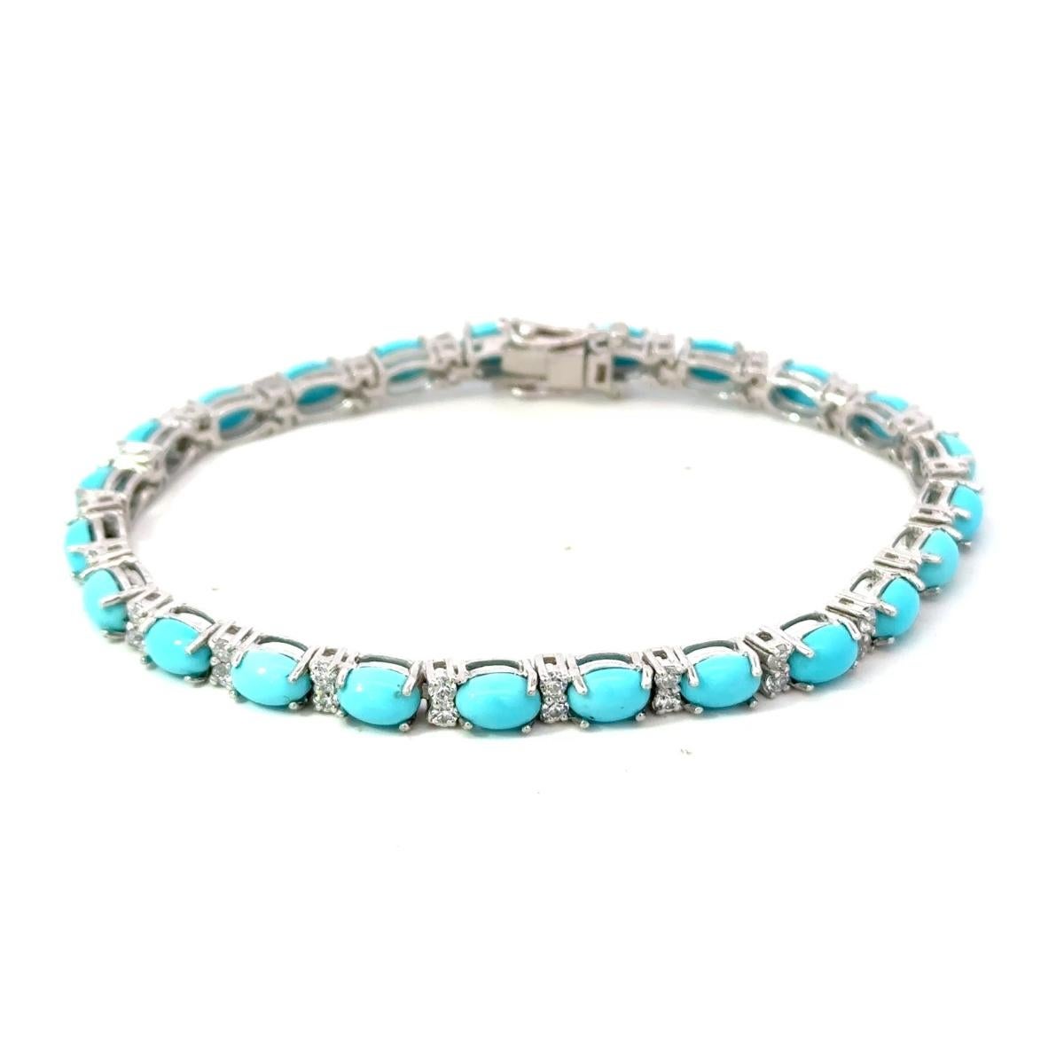925 Solid Silver Sky Blue Turquoise Tennis Bracelet for Wedding Anniversary Gift For Sale 2