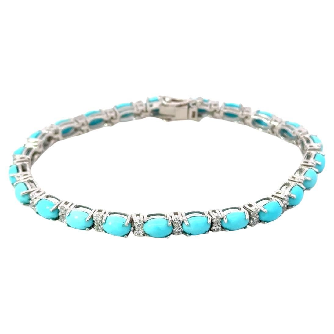 Pulsera de Tenis de Turquesa Azul Cielo de Plata Maciza 925 para Regalo de Aniversario de Boda