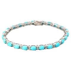 Pulsera de Tenis de Turquesa Azul Cielo de Plata Maciza 925 para Regalo de Aniversario de Boda