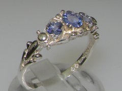 925 Solid Sterling Silver Natural Tanzanite Womens Trilogy Ring, Customizable