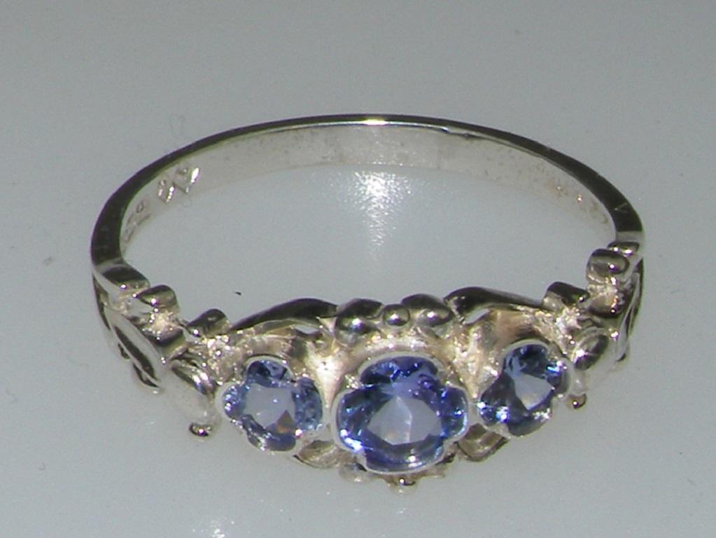 For Sale:  925 Solid Sterling Silver Natural Tanzanite Womens Trilogy Ring, Customizable 6
