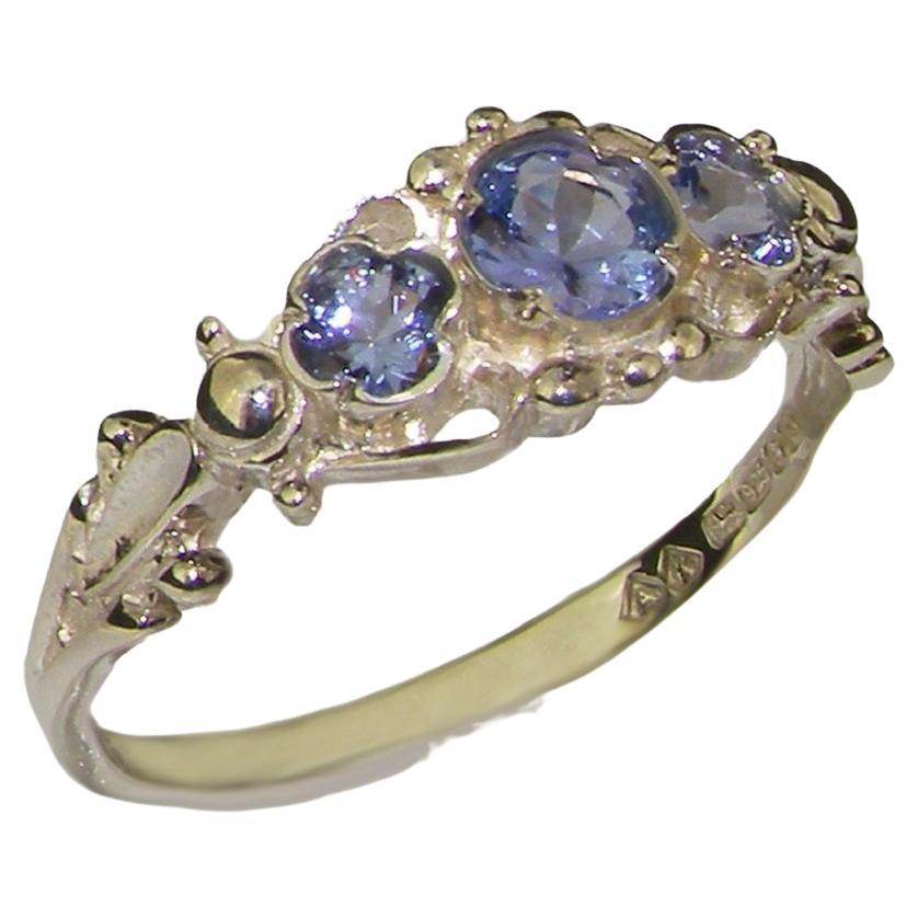 En vente :  Bague trilogie en argent sterling massif 925 avec tanzanite naturelle pour femmes, personnalisable