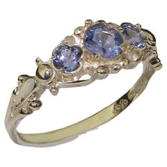 925 Solid Sterling Silver Natural Tanzanite Womens Trilogy Ring, Customizable
