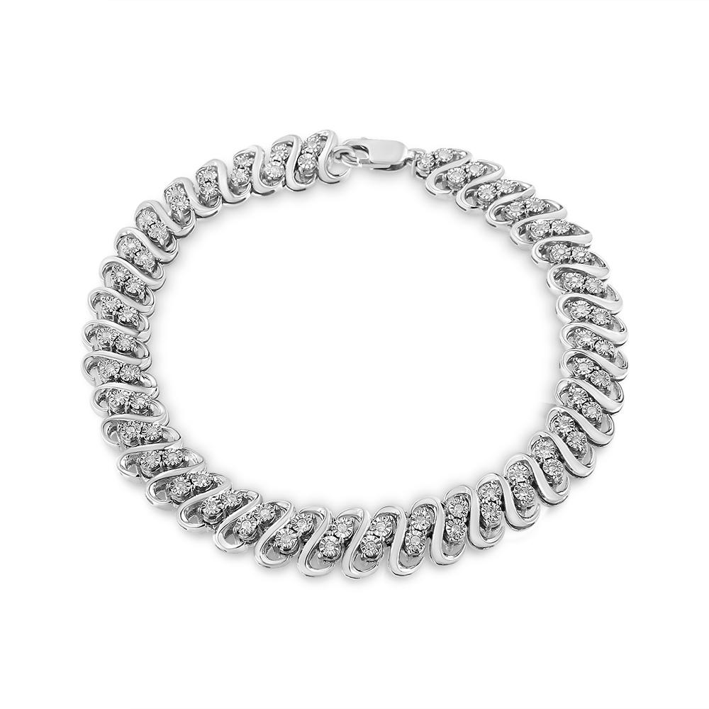 Shimmer and shine with this pleasing diamond link bracelet. Crafted from cool weaves of sterling silver, this mesmerizing choice features sculpted 