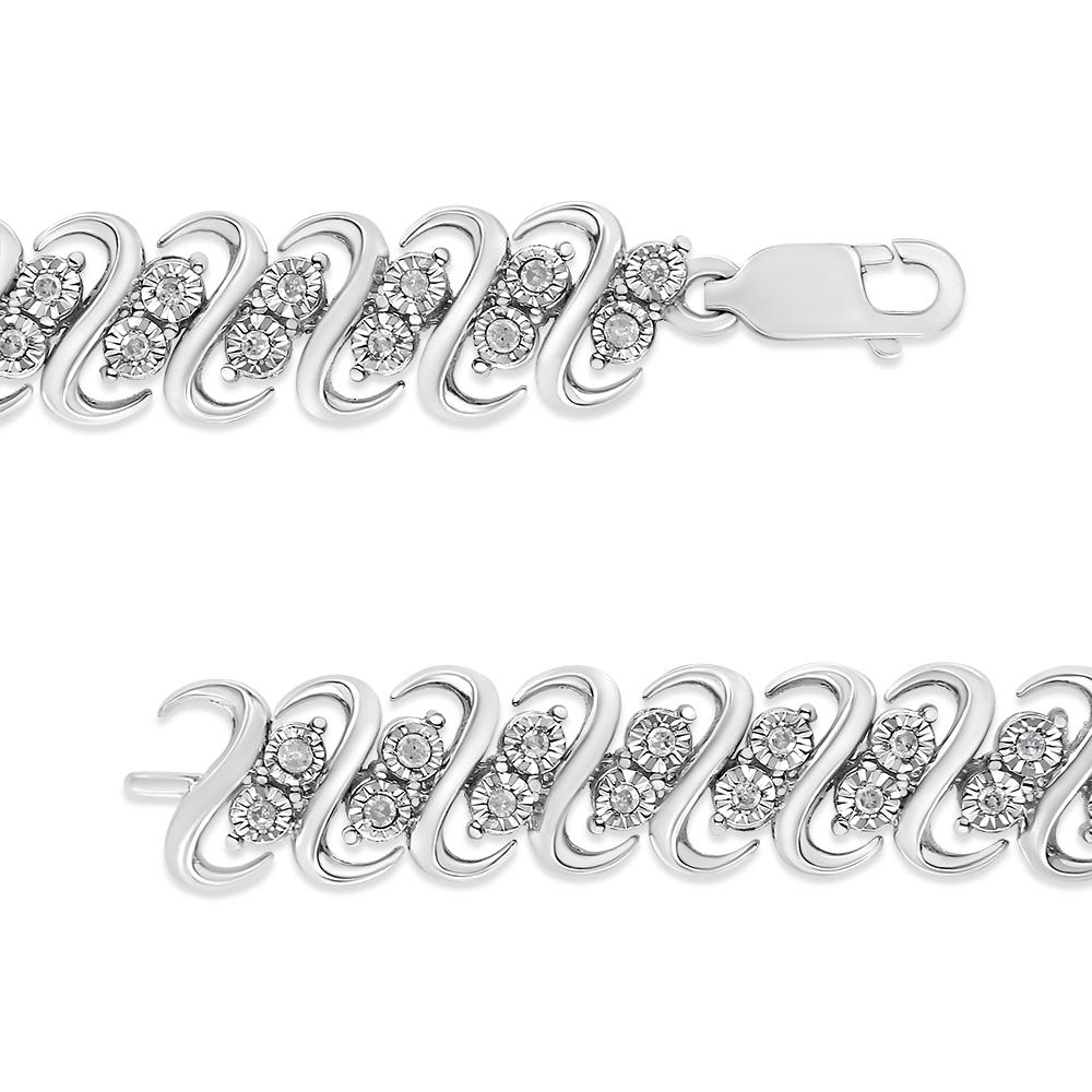 Modern .925 Sterling 1/2 Carat Diamond Double Row S-Link Bracelet For Sale
