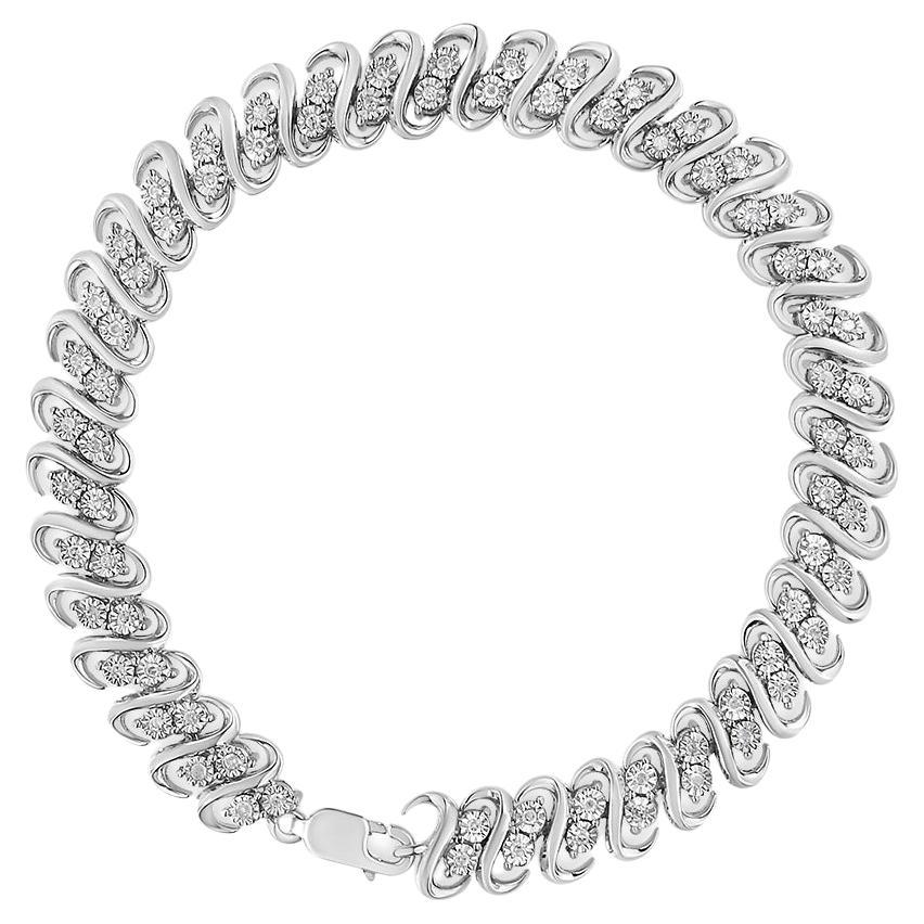 .925 Sterling 1/2 Carat Diamond Double Row S-Link Bracelet