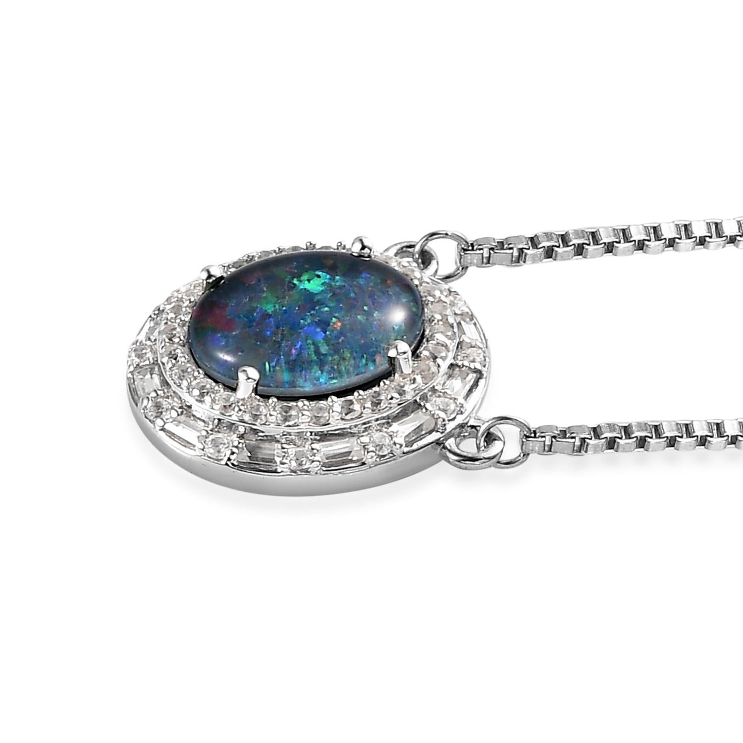 Art déco 2.41 Ct Boulder Opal Triplet Necklace 925 Sterling Silver Engagement Necklace en vente