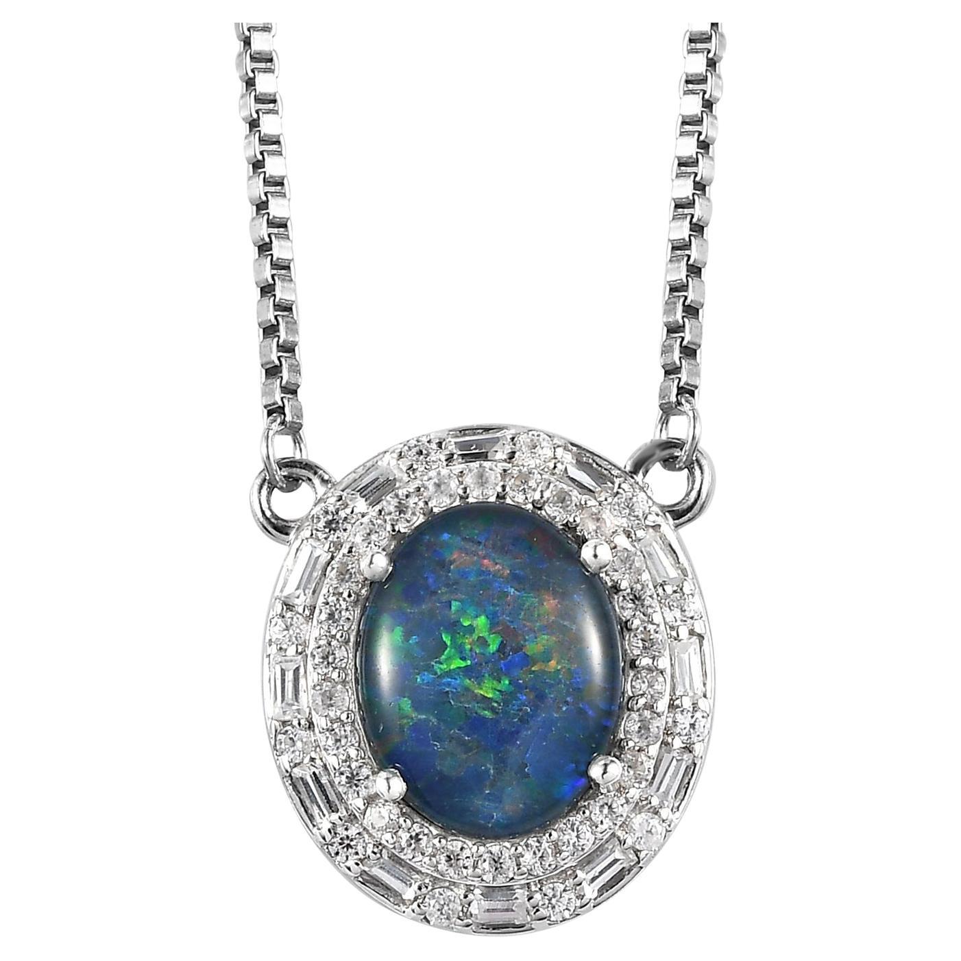 2.41 Ct Boulder Opal Triplet Necklace 925 Sterling Silver Engagement Necklace  en vente