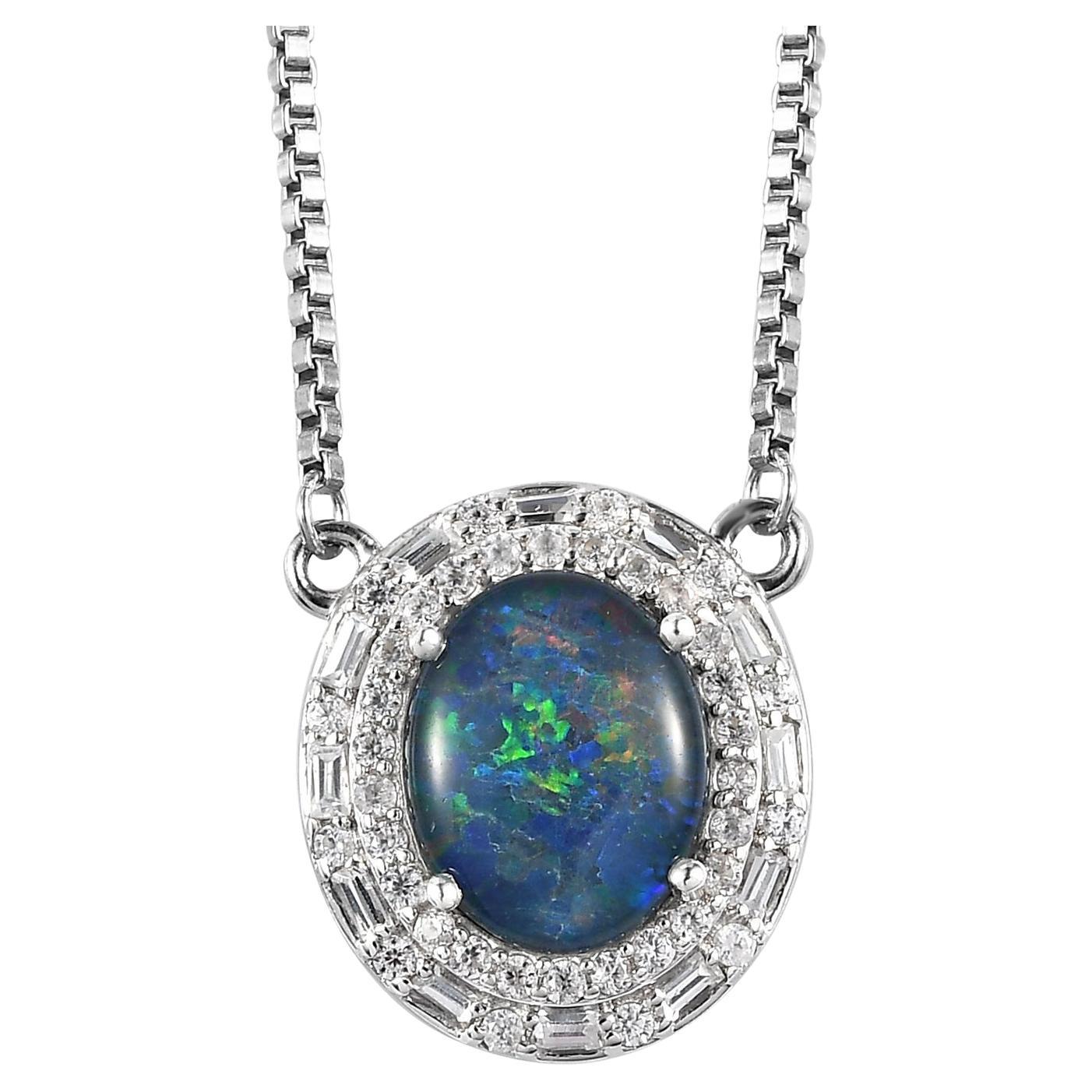 2.41 Ct Boulder Opal Triplet Necklace 925 Sterling Silver Engagement Necklace en vente