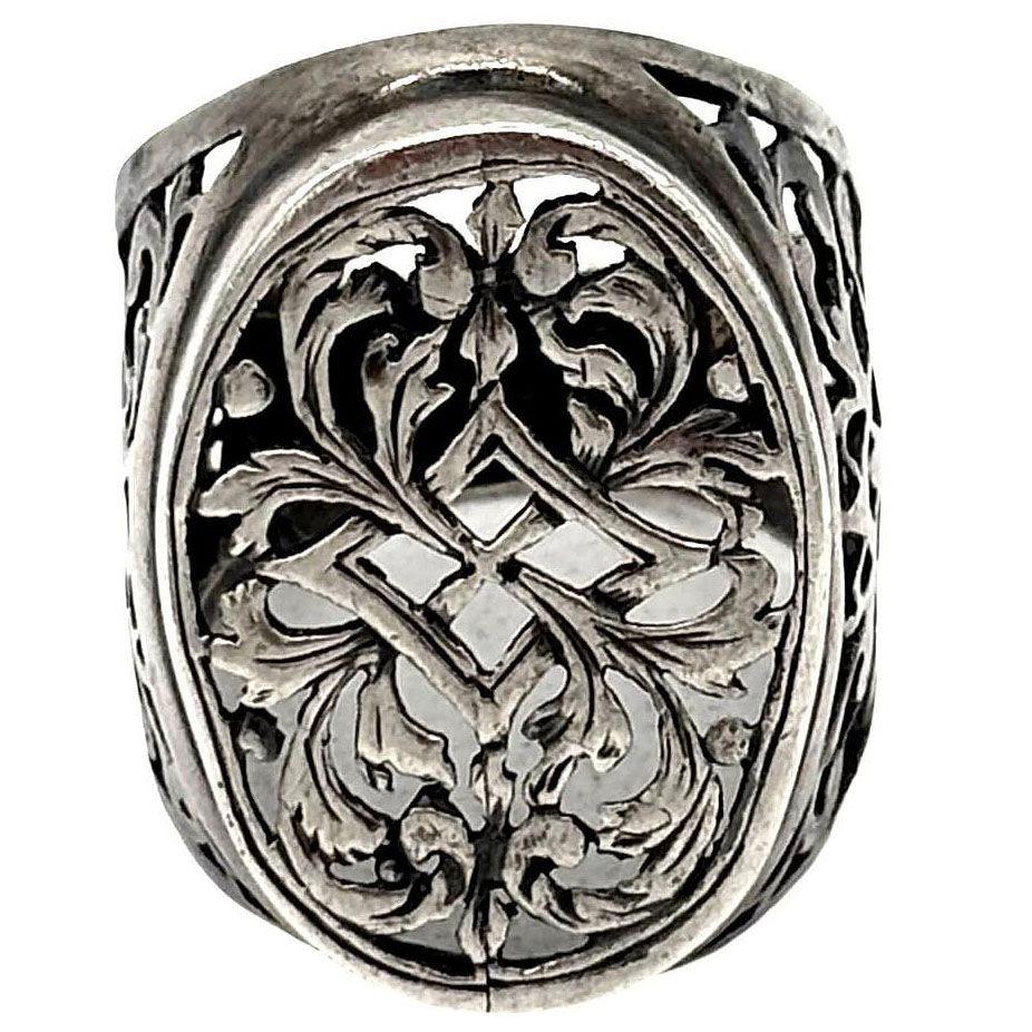 925 Sterling Scrollwork Tang Grass Patternian Statement Ring Talla 10 Victoriano en venta