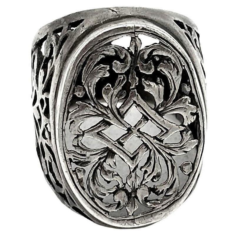 925 Sterling Scrollwork Tang Grass Patternian Statement Ring Talla 10 Estadounidense en venta