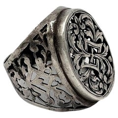 925 Sterling Scrollwork Tang Grass Pattern Victorian Statement Ring Taglia 10