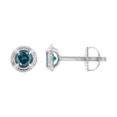 .925 Sterling Silver 1 1/2 Carat Blue Diamond Solitaire Stud Earrings