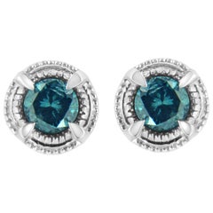 Orecchini a perno in argento 925 con diamante blu da 1,5 carati e solitario