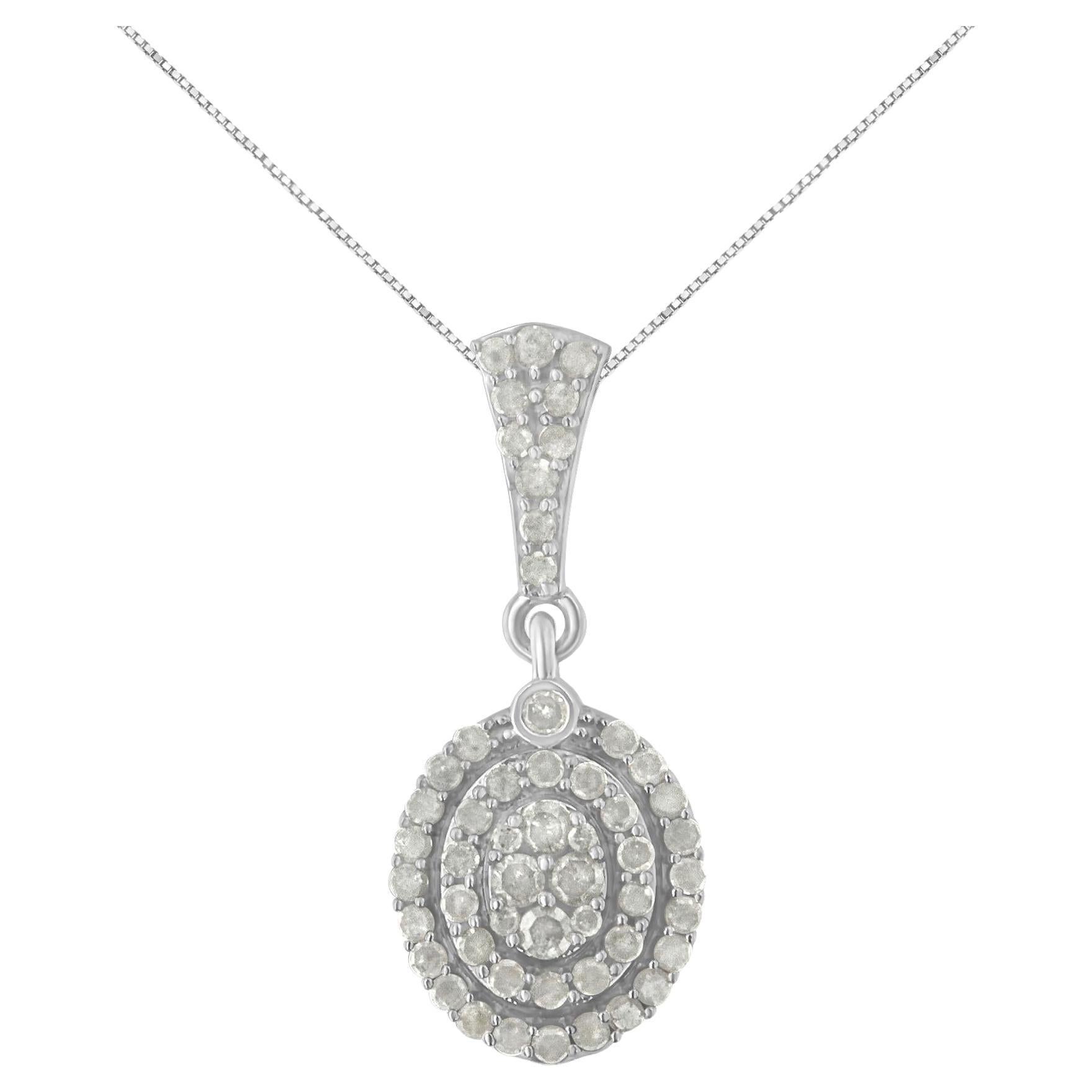 .925 Sterlingsilber 1 1/2 Karat Diamant-Halo-Anhänger-Halskette
