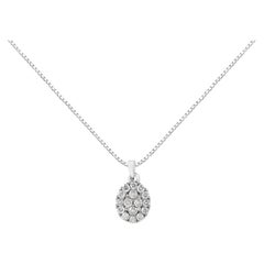 .925 Sterling Silver 1 1/2 Carat Diamond Oval Cluster Pendant Necklace