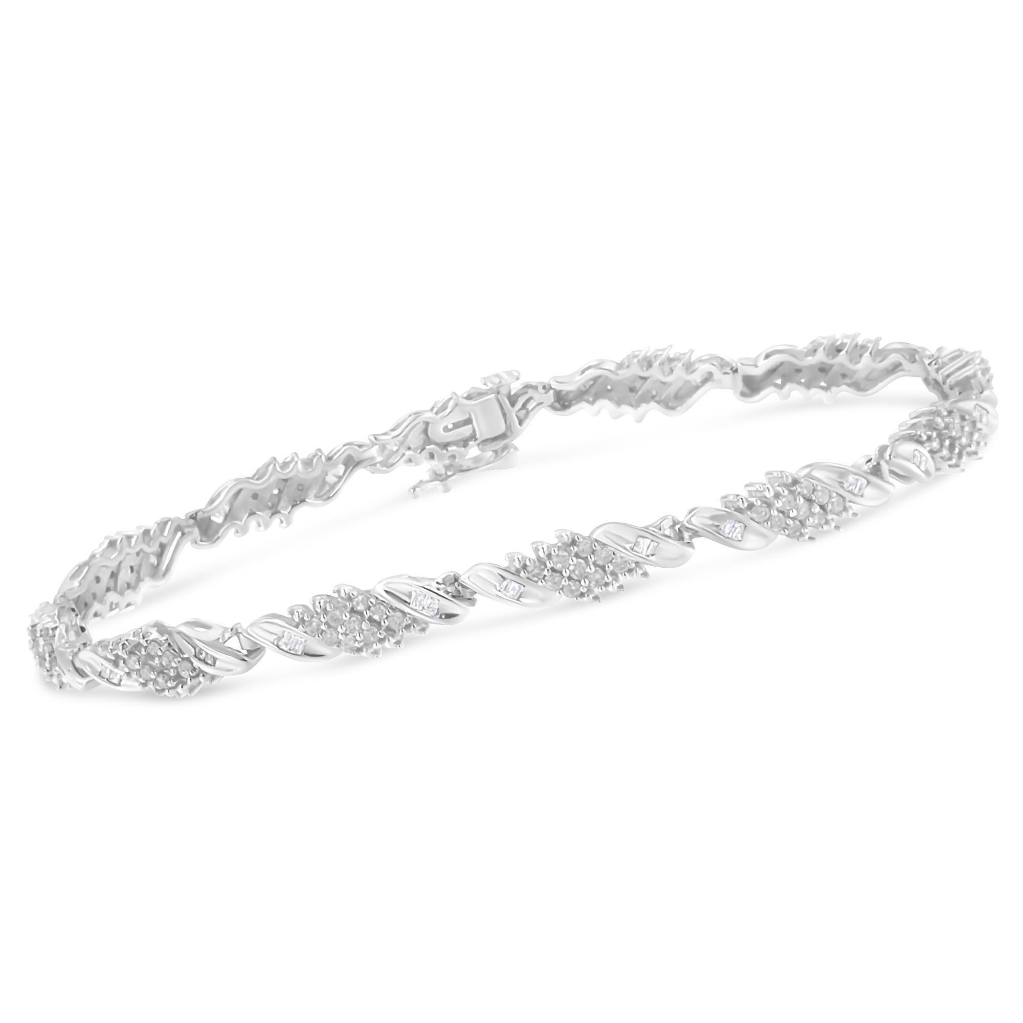 .925 Sterlingsilber 1 1/2 Karat Pavé- und Kanalgefasster Diamant-Gliederarmband (Zeitgenössisch) im Angebot