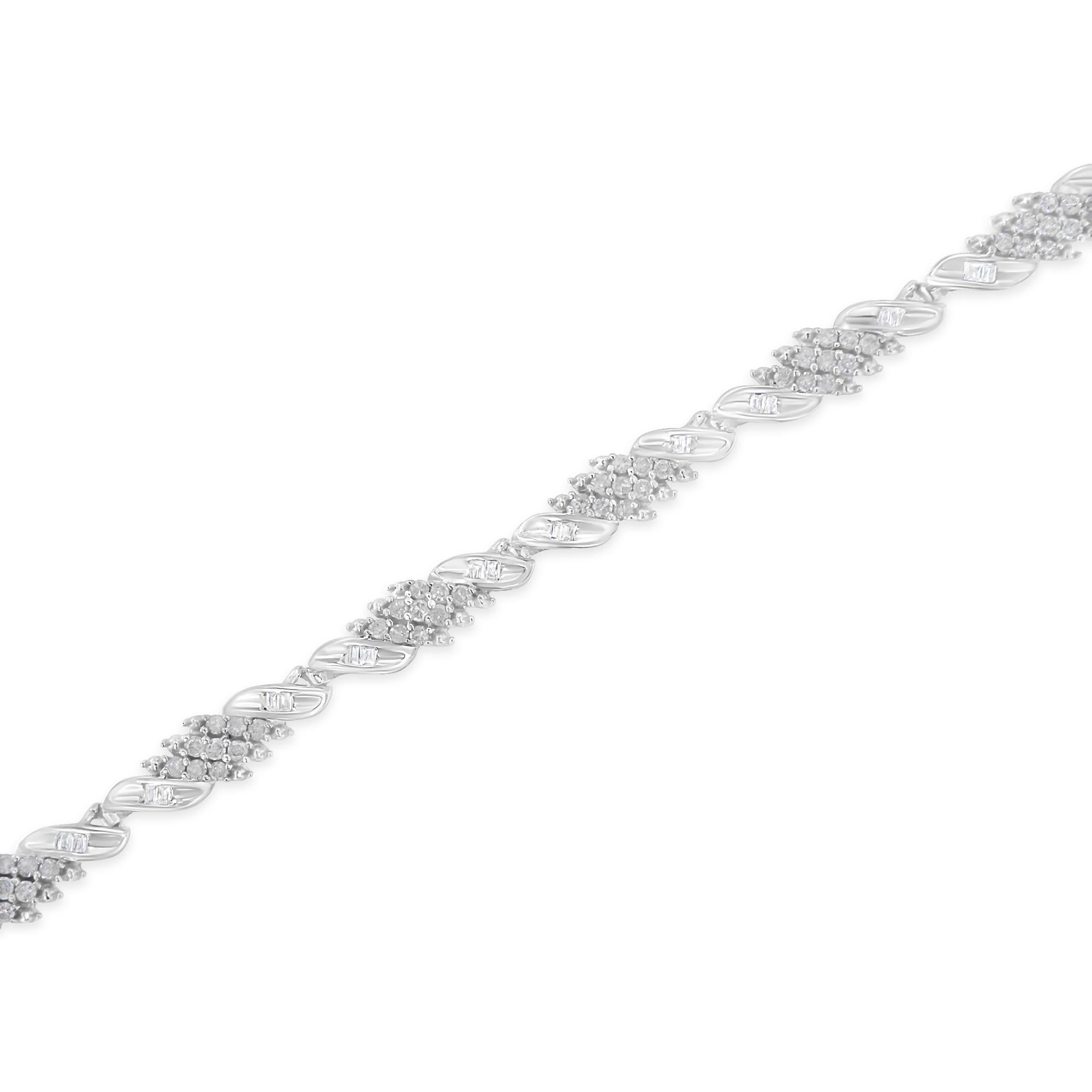 .925 Sterling Silver 1 1/2 Carat Pave and Channel-Set Diamond Link Bracelet In New Condition For Sale In New York, NY