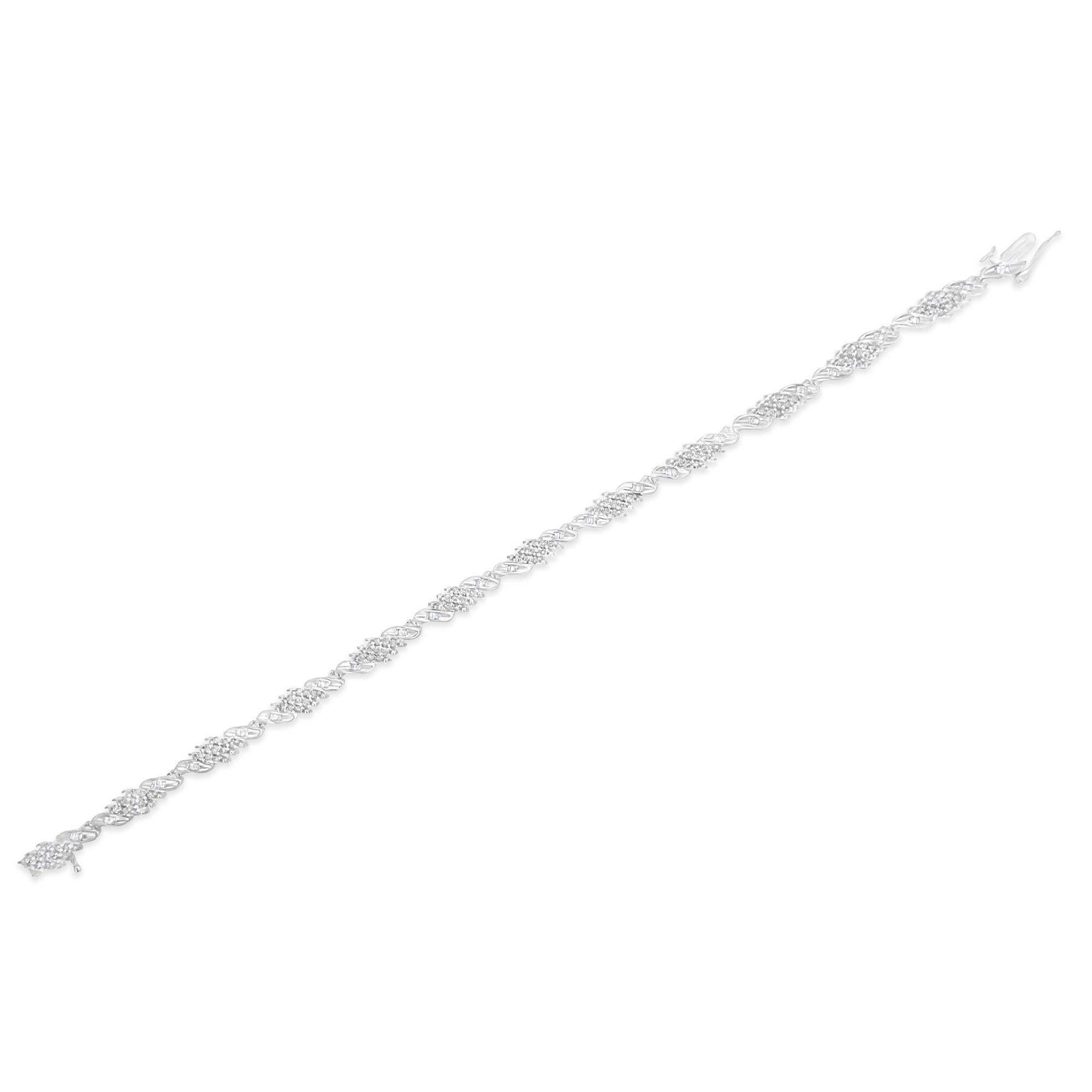 Women's .925 Sterling Silver 1 1/2 Carat Pave and Channel-Set Diamond Link Bracelet For Sale