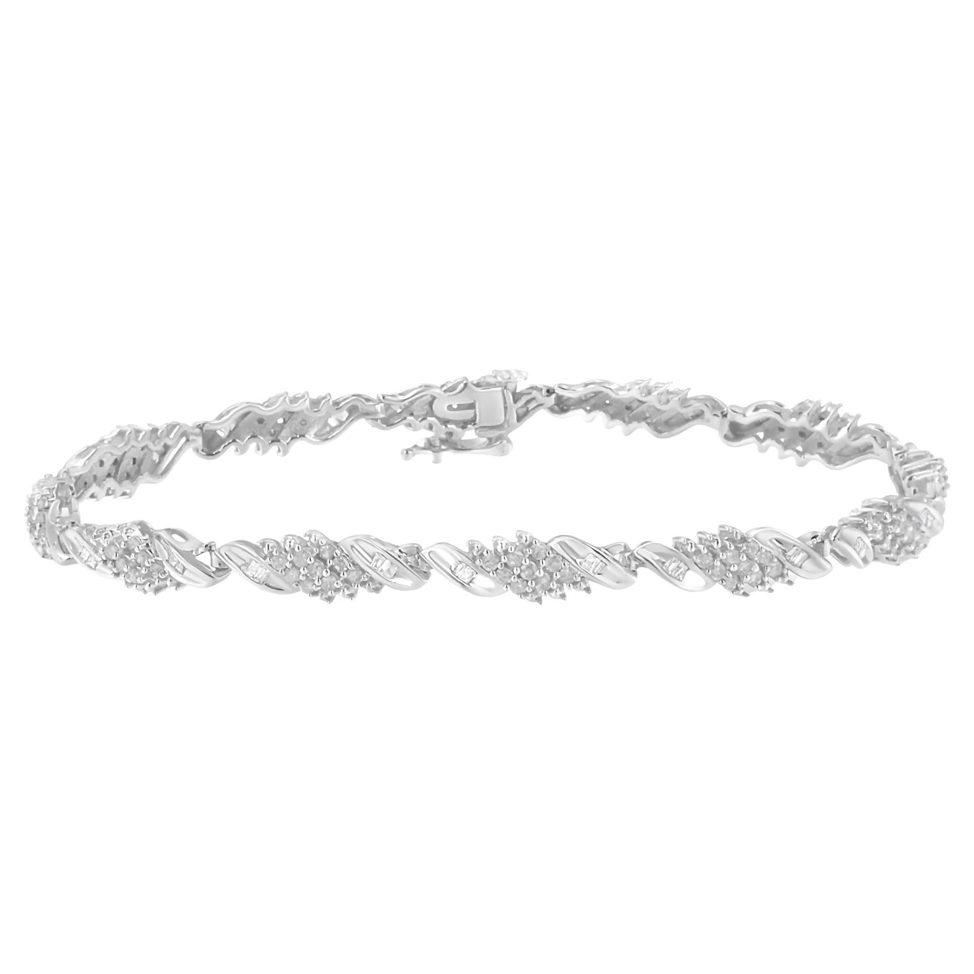 .925 Sterling Silver 1 1/2 Carat Pave and Channel-Set Diamond Link Bracelet
