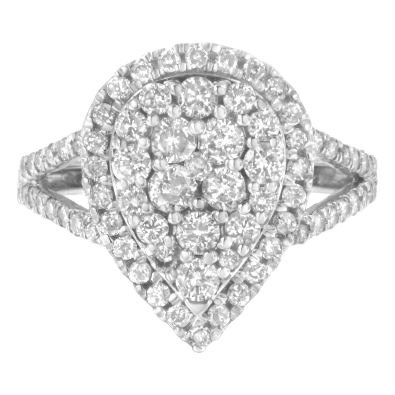.925 Sterlingsilber 1 1/2 Gesamtkaratgewicht Diamant-Cluster-Ring (Farbe H-I, I1-I2 Reinheit) im Angebot