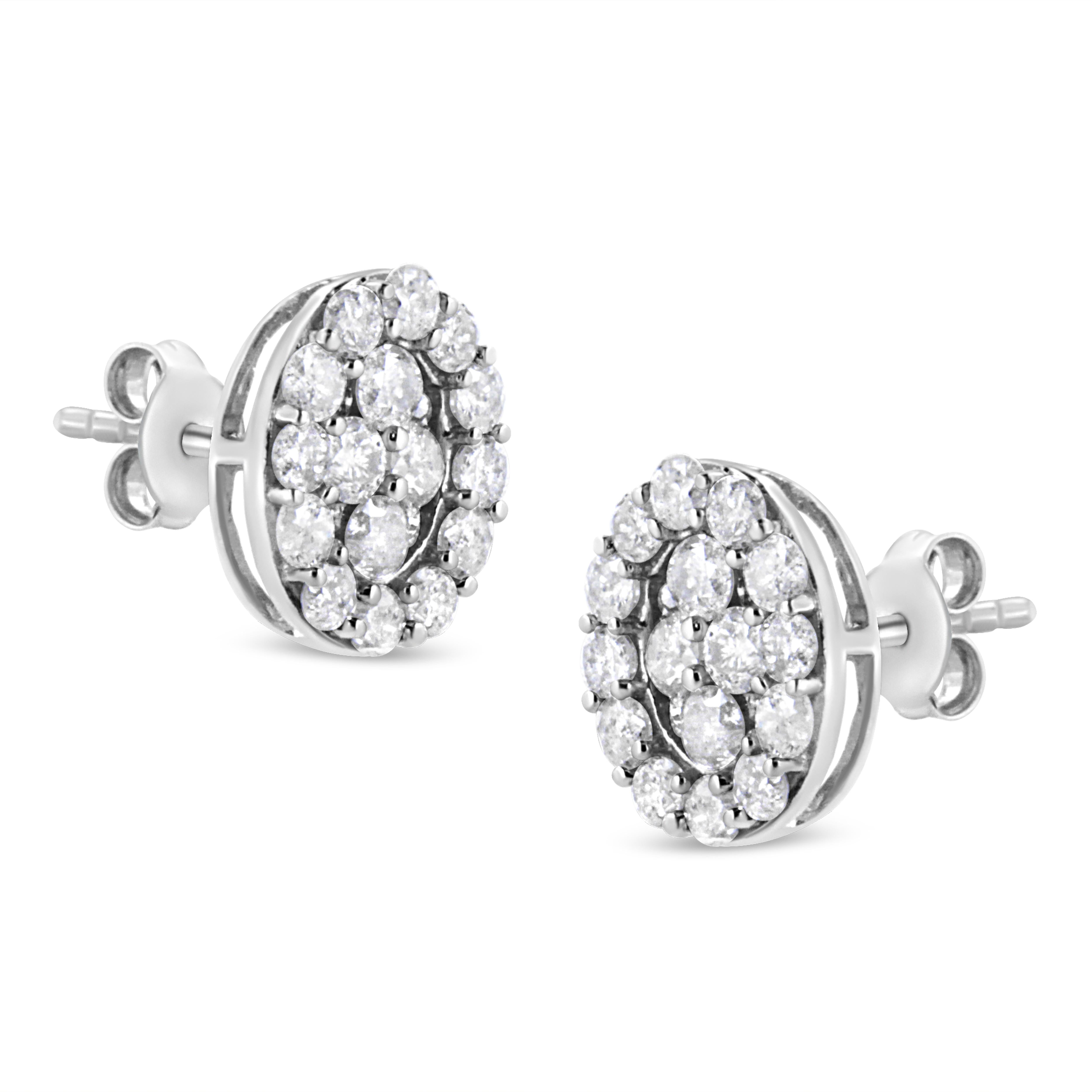 Contemporary .925 Sterling Silver 1 1/2 Carat Round-Cut Diamond Oval Shaped Stud Earrings For Sale