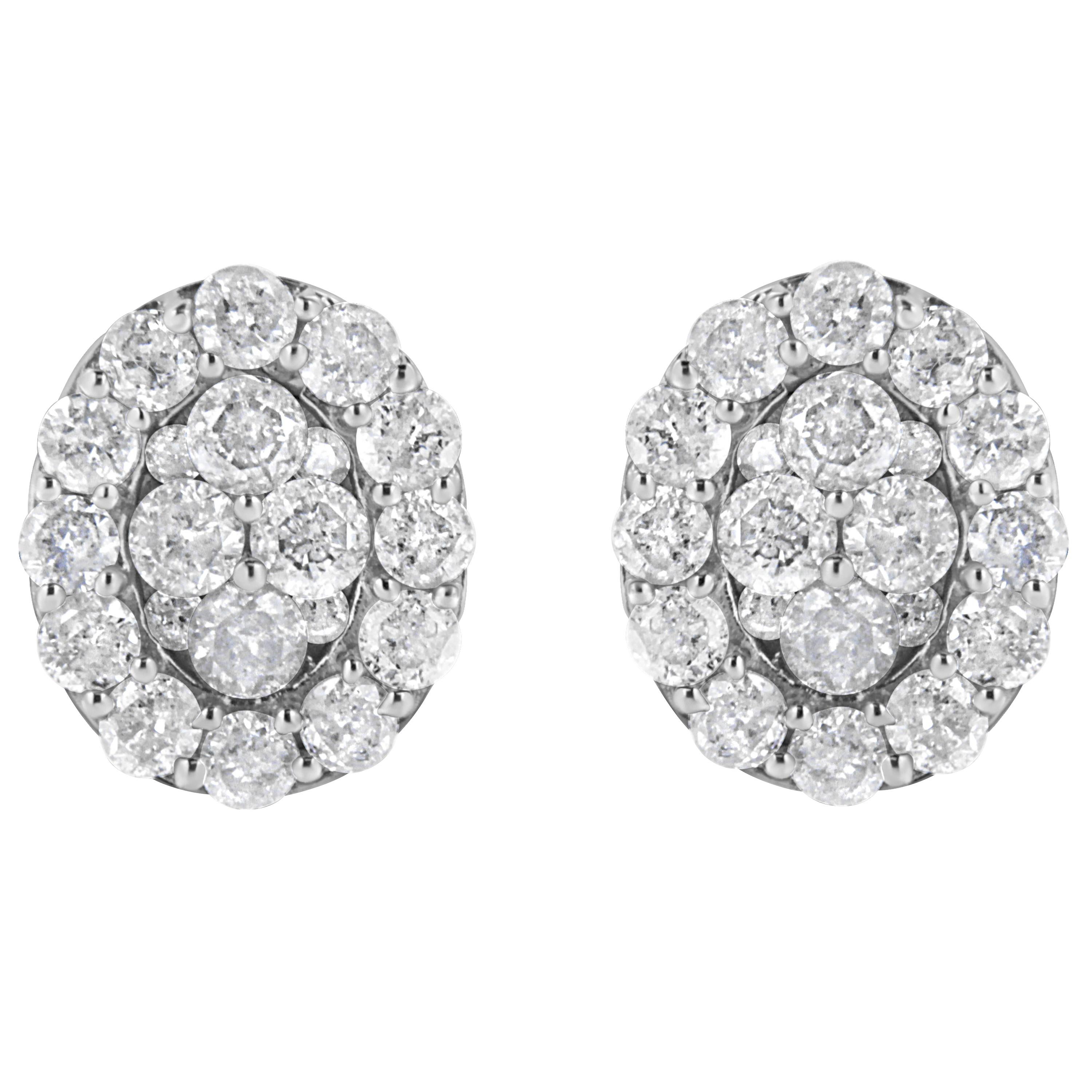 .925 Sterling Silver 1 1/2 Carat Round-Cut Diamond Oval Shaped Stud Earrings (Boucles d'oreilles en argent sterling)