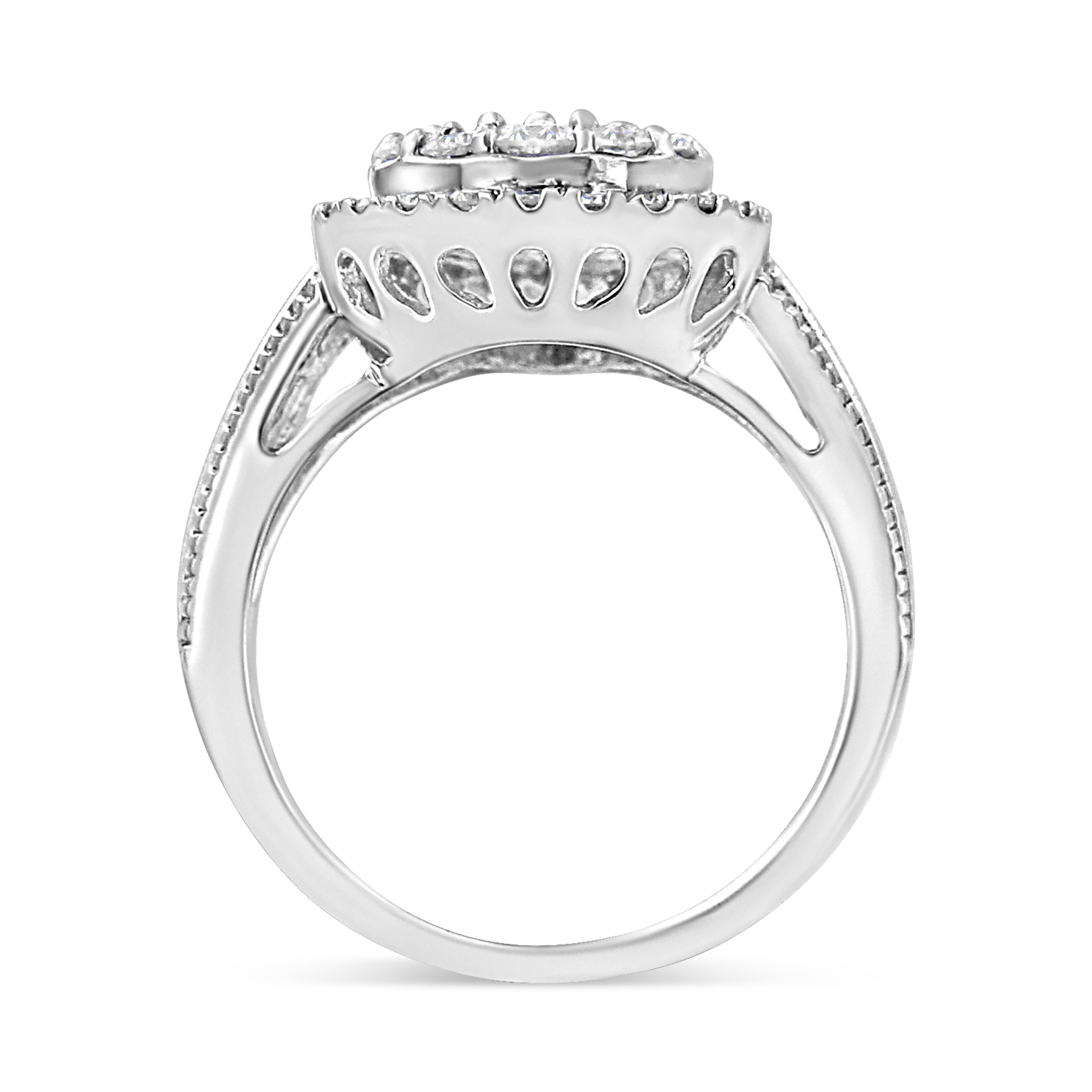 Modern .925 Sterling Silver 1 1/2 Cttw Round-Cut Diamond Pear Shaped Halo Cocktail Ring For Sale