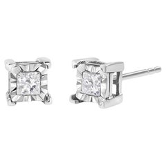 Used .925 Sterling Silver 1 1/4 Carat Diamond Solitaire Stud Earrings