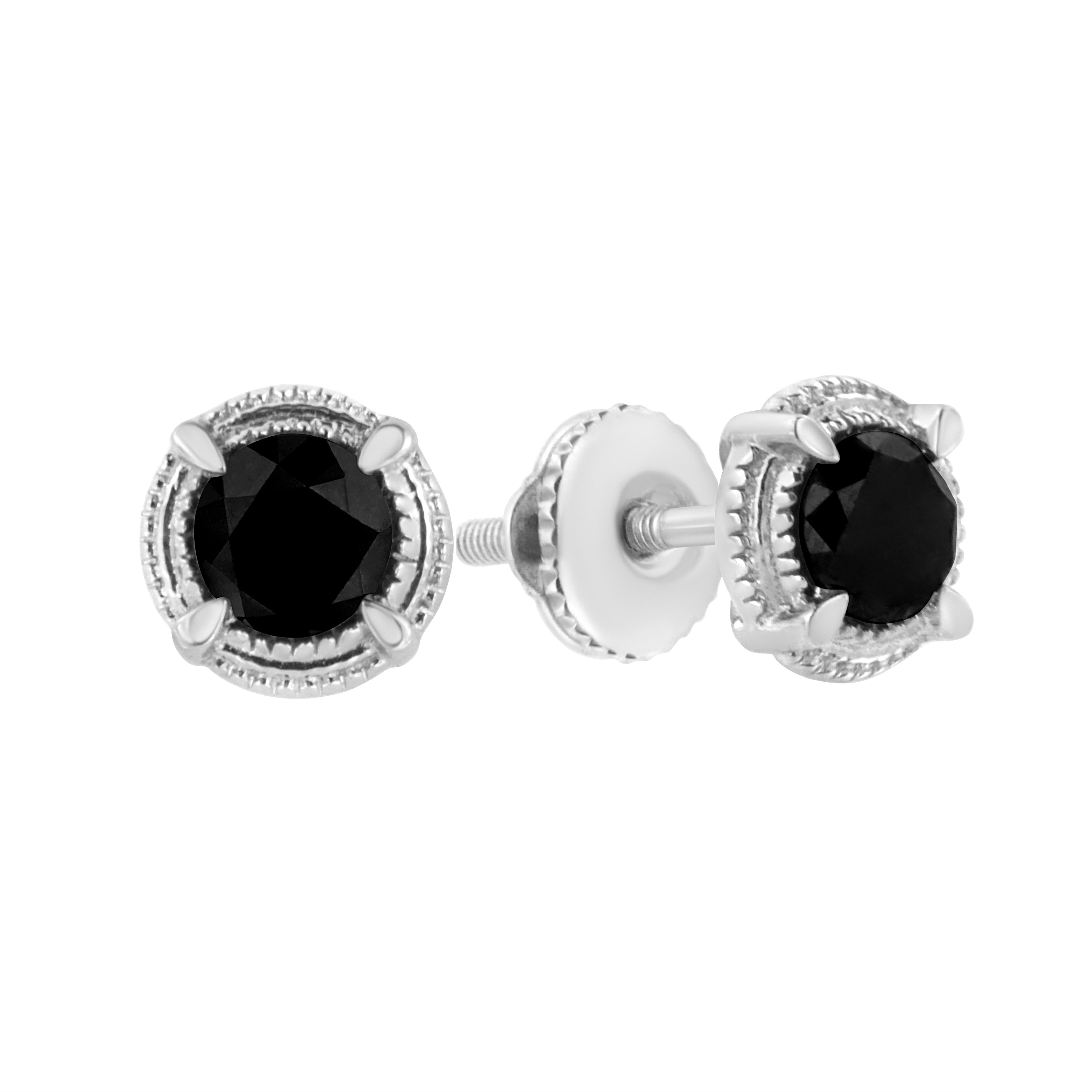 Contemporaneo Orecchini a perno in argento 925 con diamante nero trattato da 1 1/4 di carato in vendita
