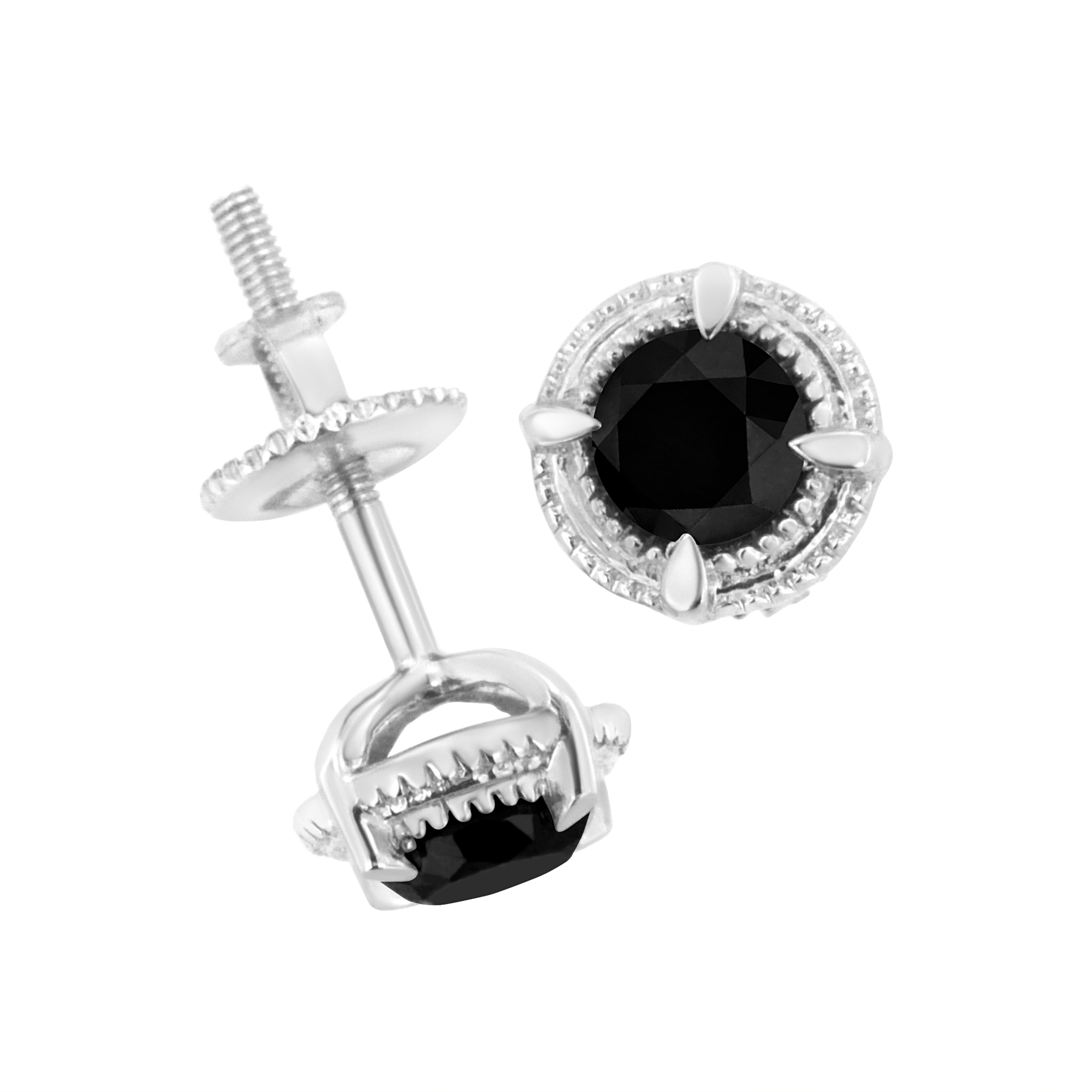 Orecchini a perno in argento 925 con diamante nero trattato da 1 1/4 di carato In condizioni Nuovo in vendita a New York, NY