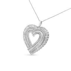 .925 Plata de Ley 1 1/4 Cttw Diamante Corazón Compuesto 18" Collar Colgante