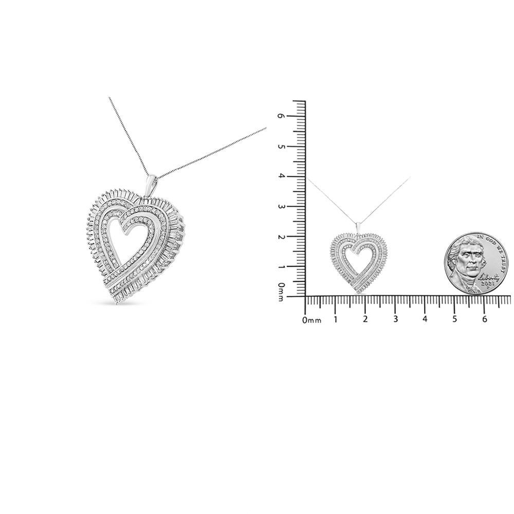 Taglio baguette .925 A. Silver 1 1/4 Cttw Diamond Composite Heart Collana con ciondolo da 18