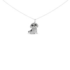 .925 Sterling Silver 1 1/4 Cttw Diamond Shih Tzu Dog Pendant Necklace
