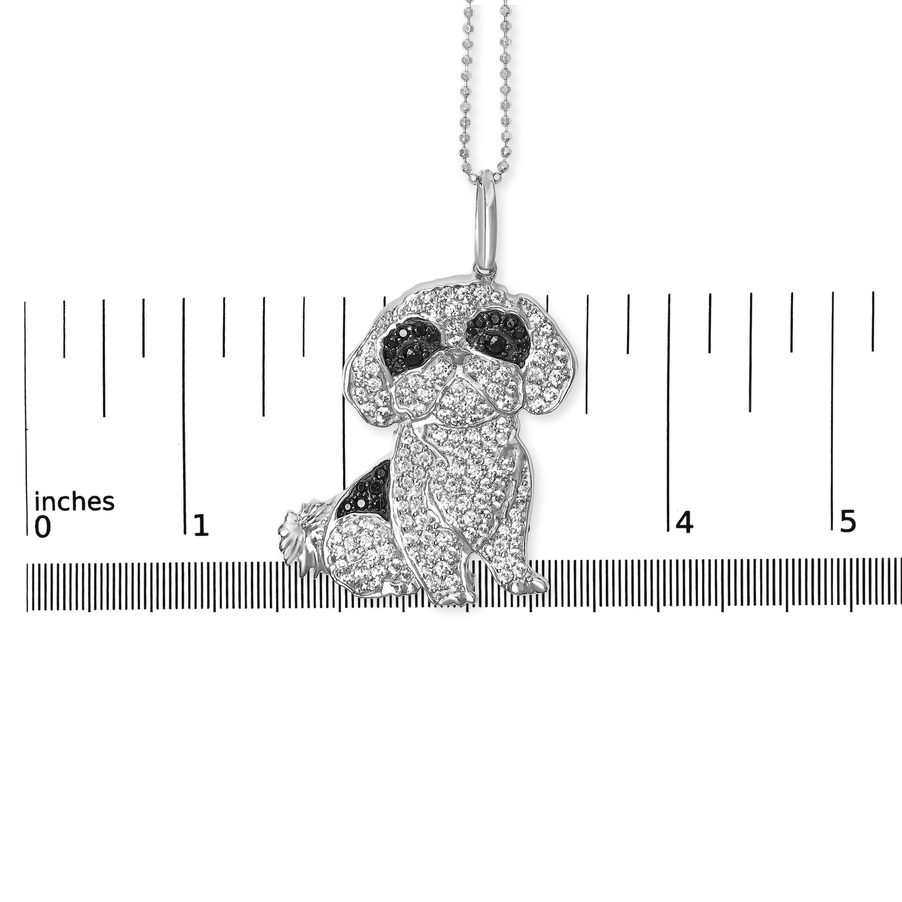 .925 Sterlingsilber 1 1/4 Cttw Diamant Shih Tzu Hunde-Anhänger-Halskette (Rundschliff) im Angebot