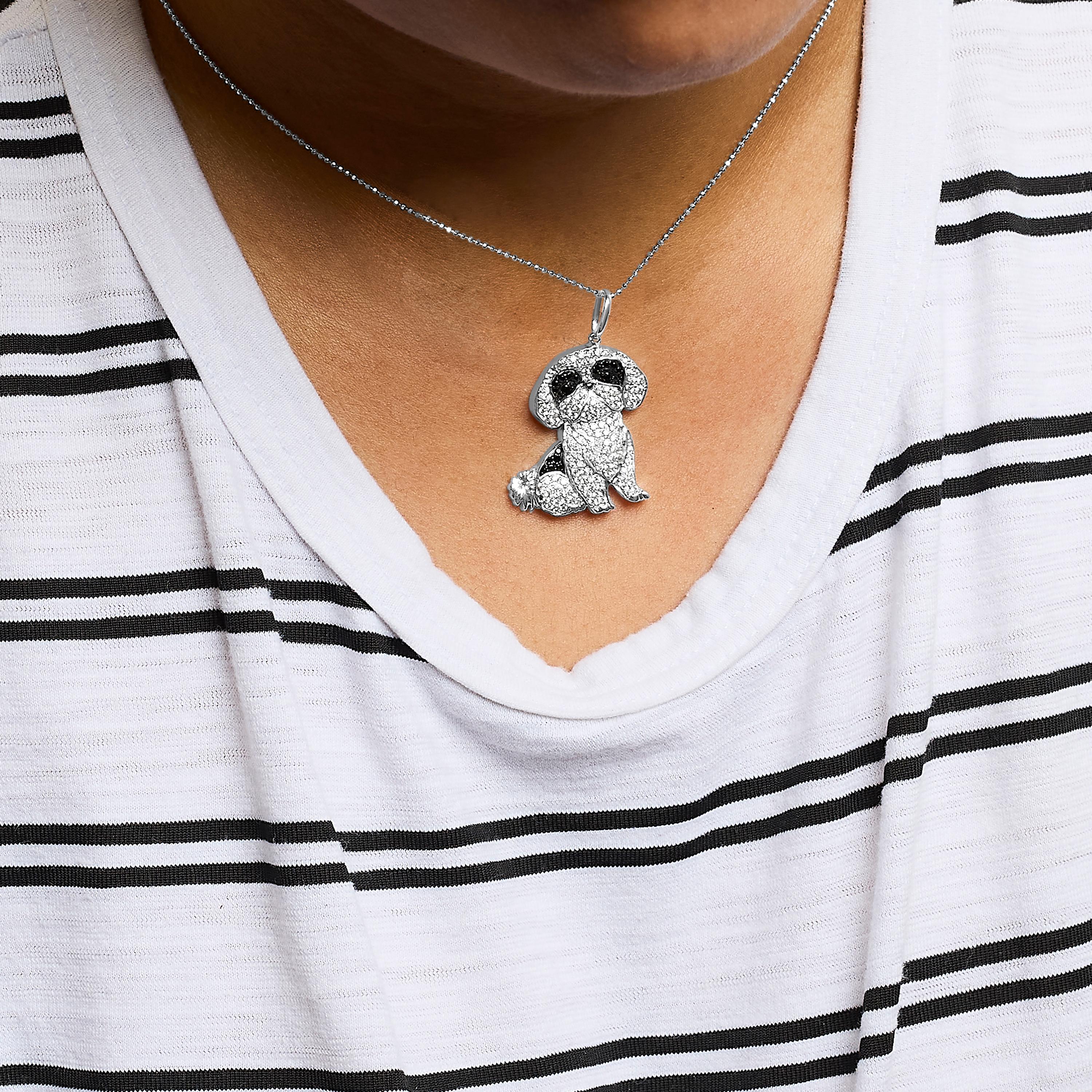 .925 Sterlingsilber 1 1/4 Cttw Diamant Shih Tzu Hunde-Anhänger-Halskette im Zustand „Neu“ im Angebot in New York, NY