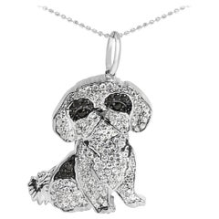 .925 Sterling Silver 1 1/4 Cttw Diamond Shih Tzu Dog Pendant Necklace