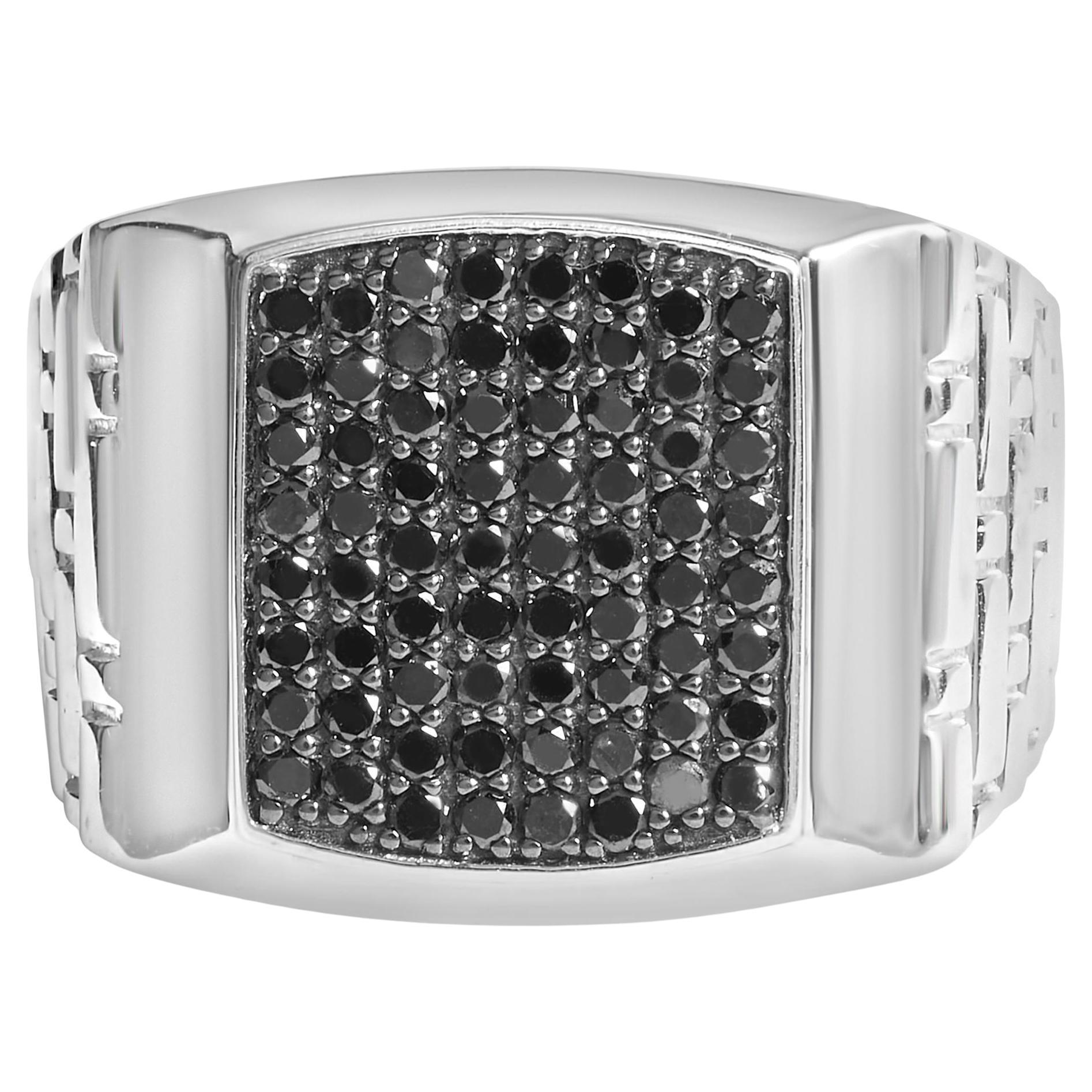 Anello da uomo con cluster di diamanti neri trattati in .925 Sterling Silver 1 1/4 Cttw