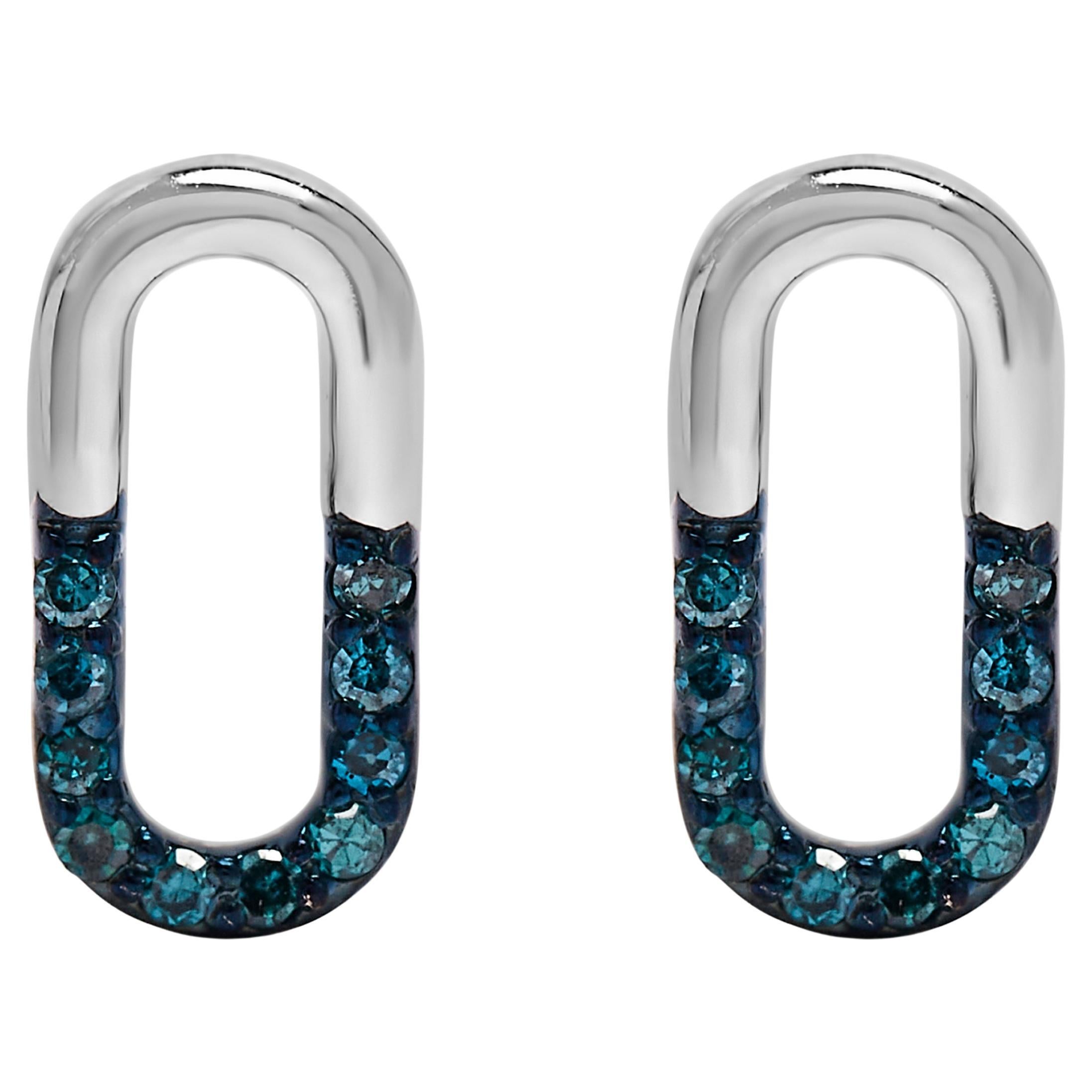 Orecchini a perno in argento 925 con 1/10 di diamante blu e diamante a graffetta